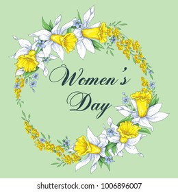 8 March Women s Day greeting card template. Amazing blue green figure eight. Vector.