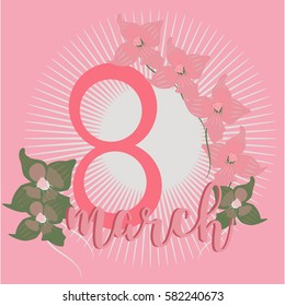 8 March Women s Day greeting card template, vector