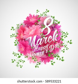 8 March Women s Day greeting card template with flowers