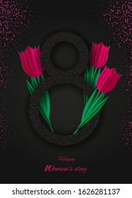 8 march, women's day background, banners, women's day flyer, womens day design with flowers on blue background, Copy space text area, illustration.