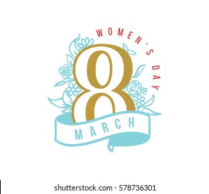 8 March. Womens day background. Vector typography, text design. Usable for banners, invitations, greeting cards gifts etc