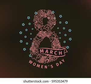 8 March. Womens day background. Vector typography, text design. Usable for banners, invitations, greeting cards gifts etc