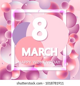 8 March. Women's day banner, poster, postcard with colorful circular shapes.