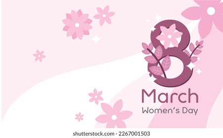 8 march women's day Banner with flower on pink background. Promotion and shopping template for Love and women's day concept. March 8 vector background design. Vector illustration. Minimalism