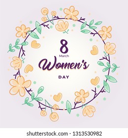 8 March Women's Day Card Vector Illustration with Floral Design 