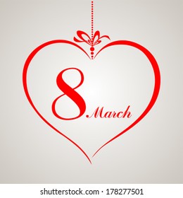 8 march. Women's Day card with heart isolated on grey background. Vector illustration 