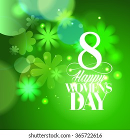8 march Women's day card with flowers and lights