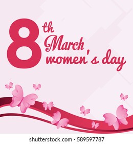 8 march womens day card with butterfly flying