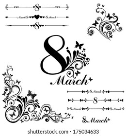 8 march Women's Day. Collection  design elements isolated on White background. vector illustration 