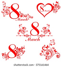 8 march Women's Day. Collection design elements isolated on White background. vector illustration 