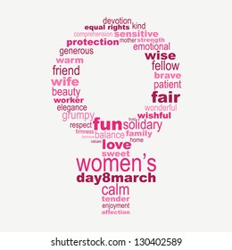 8 march, Women's Day concept, symbol made with words