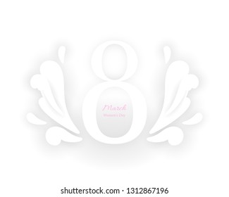 8 March Women's Day delicate greeting card template, isolated on white background