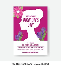 8 march women's day editable print flyer or poster template with realistic flower and female silhouette illustration background mothers day poster invitation greetings spring card