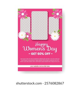 8 march women's day editable print flyer or poster template with realistic flower and female silhouette illustration background mothers day poster invitation greetings spring card