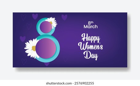 8 march Women's day editable web banner template with realistic floral 3d illustration background design  suitable for mothers day invitation greeting spring card background