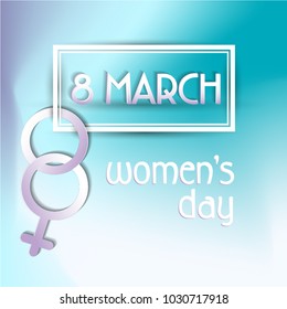 8 March. Women's Day Greeting card. Rectangle frame.