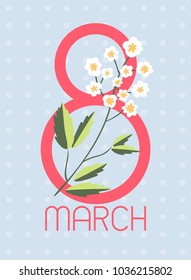 8 March Women's Day greeting card template. Vector illustration