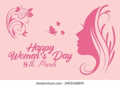  8 March, women's Day greeting card and Happy Women's Day banner design, International Women's Day celebration,