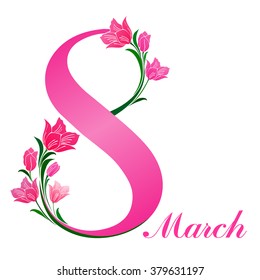 8 March Women's Day greeting card template.  Vector Illustration