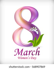 8 March Women's Day greeting card template. Amazing figure eight. Vector