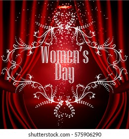 8 March women's day greeting card template.
Smoky scene and drapes