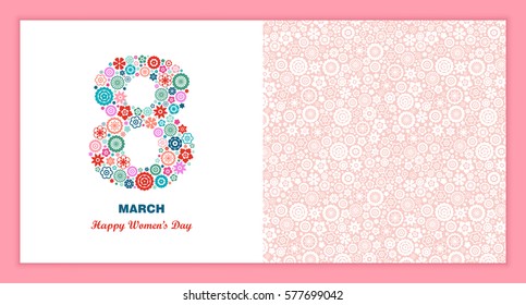 8 March Women's Day greeting card template. Vector illustration.