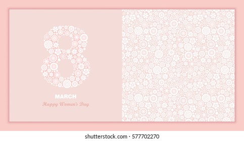 8 March Women's Day greeting card template. Vector illustration.