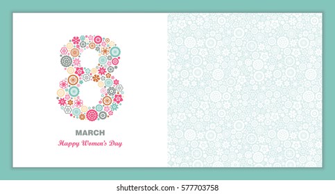 8 March Women's Day greeting card template. Vector illustration.