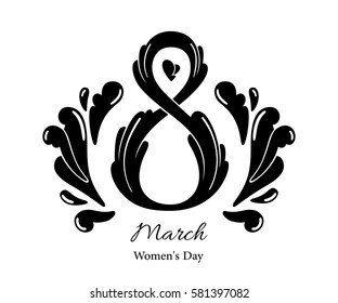 8 March Women's Day greeting card template, isolated on white background