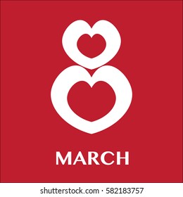 8 March Women's Day greeting card template with white hearts flat design gift for mother