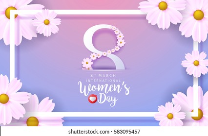 8 March Women's Day greeting card template. Vector illustration.