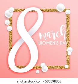 8 March. Women's Day greeting card template. 