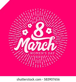 8 March Women's day greeting lettering with flowers and place for your text Vector Illustration