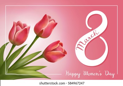 8 March Women's Day greeting card template with tulips