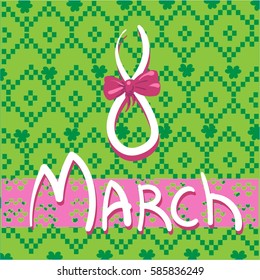 8 march women's day  greeting card with ornamental background, for kids