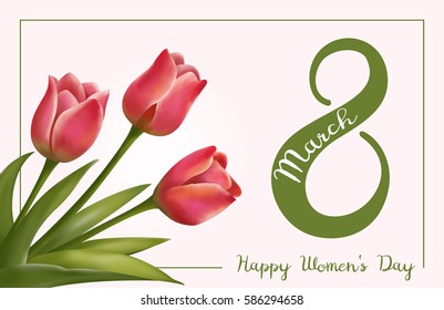 8 March Women's Day greeting card template with tulips