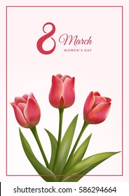8 March Women's Day greeting card template with tulips