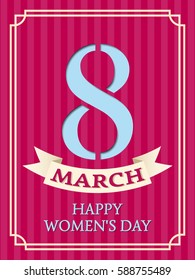 8 March. Women's Day greeting card. Vector background. Retro striped design