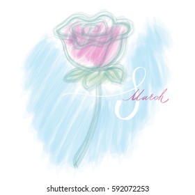 8 March Women's day greeting card calligraphy Vector illustration