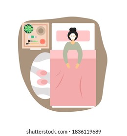 8 March, Womens Day. Happy Woman Enjoying Her Day Off, Visiting Cosmetologist, Beauty Salon, Flat Vector Illustration. Girl Pampering Herself With Face Mask Spa Therapy. Happy Holiday.