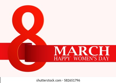 8 march - women's day. Happy Women's Day vector greeting card. Gift for 8 March. 8 march symbol of red ribbon for your design, brochure, web, illustration etc