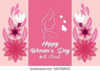 8 March, women's Day holiday greeting card and Happy Women's Day banner design, placard, card, and poster design template and standard color, International Women's Day celebration,