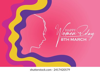 8 March, women's Day holiday greeting card and Happy Women's Day banner design, placard, card, and poster design template and standard color, International Women's Day celebration,