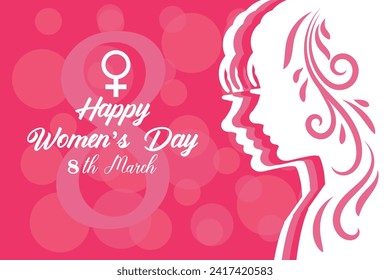 8 March, women's Day holiday greeting card and Happy Women's Day banner design, placard, card, and poster design template and standard color, International Women's Day celebration,