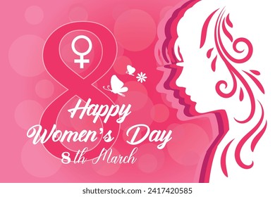 8 March, women's Day holiday greeting card and Happy Women's Day banner design, placard, card, and poster design template and standard color, International Women's Day celebration,