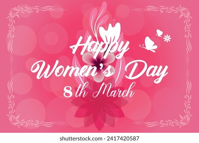 8 March, women's Day holiday greeting card and Happy Women's Day banner design, placard, card, and poster design template and standard color, International Women's Day celebration,