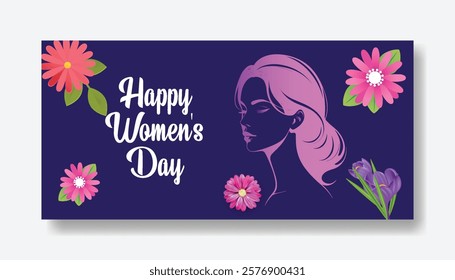 8 march women's day horizontal editable banner and women's day vector background cover header ads floral illustration, suitable for womens day social media cover flyer or poster design