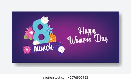 8 march women's day horizontal editable banner and women's day vector background cover header ads floral illustration, suitable for womens day social media cover flyer or poster design