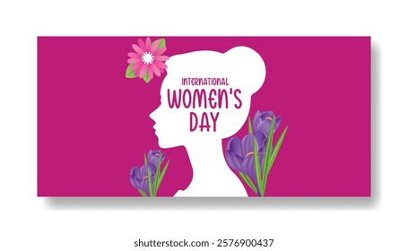 8 march women's day horizontal editable banner and women's day vector background cover header ads floral illustration, suitable for womens day social media cover flyer or poster design