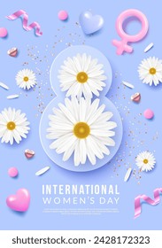 8 march Women's Day poster design. Beautiful festive background for love and women's day promotion.